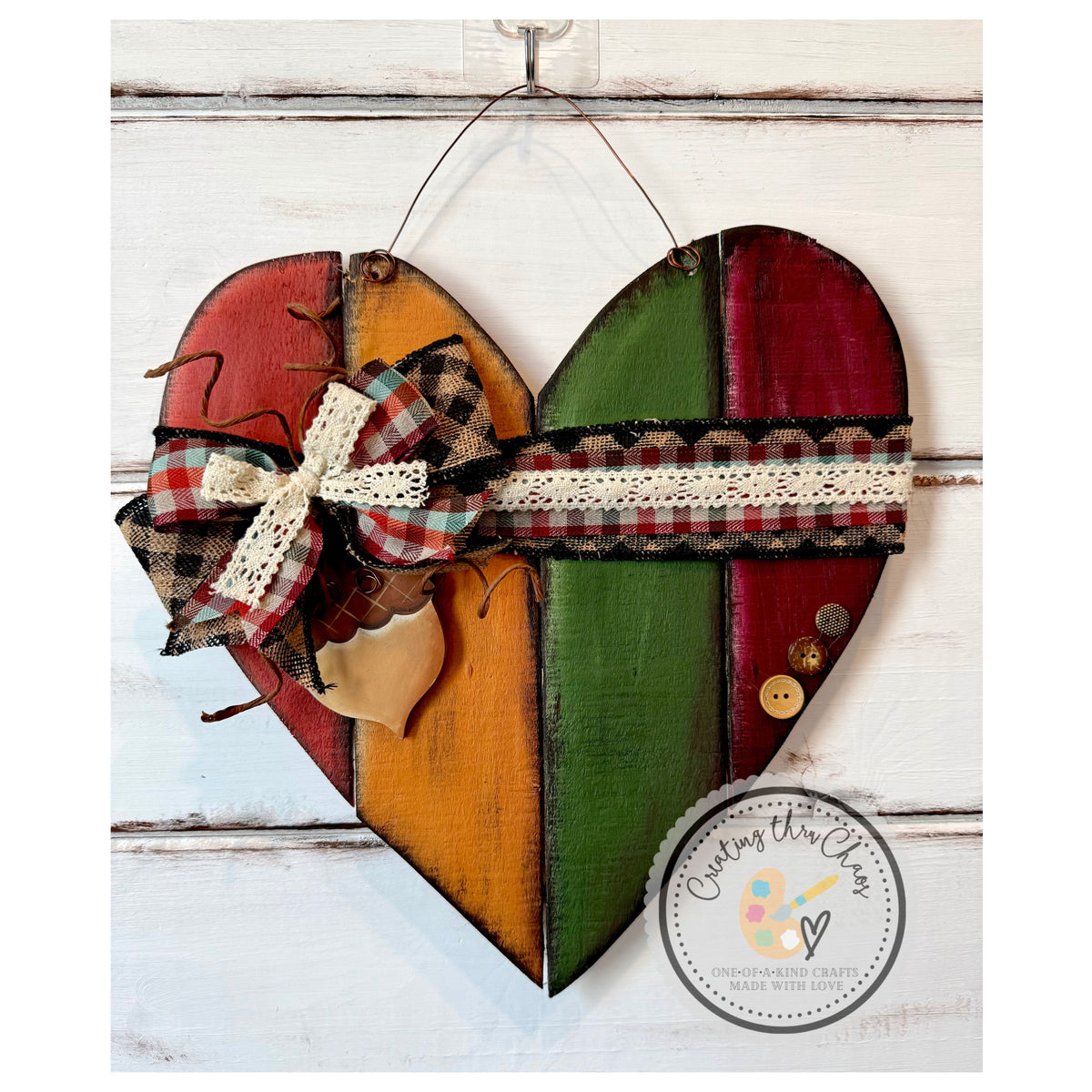 Pallet Heart Hanger - Autumn Acorn