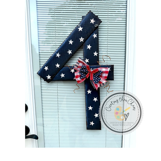 Patriotic Pallet "4" Door Hanger - Navy Stars