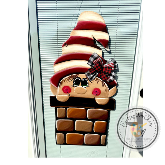 Peeking Chimney Elf Door Hanger