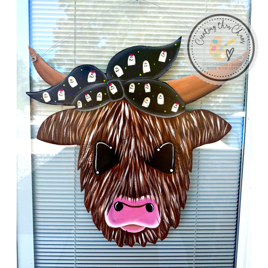 Spooky Highland Cow Door Hanger