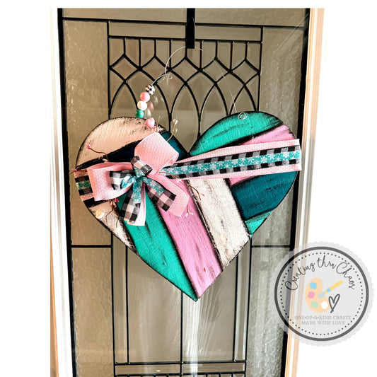 Pallet Heart Door Hanger - Pink + Teal
